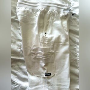 White womens Grey’s Anatomy stretch spandex cargo jogger scrub pants